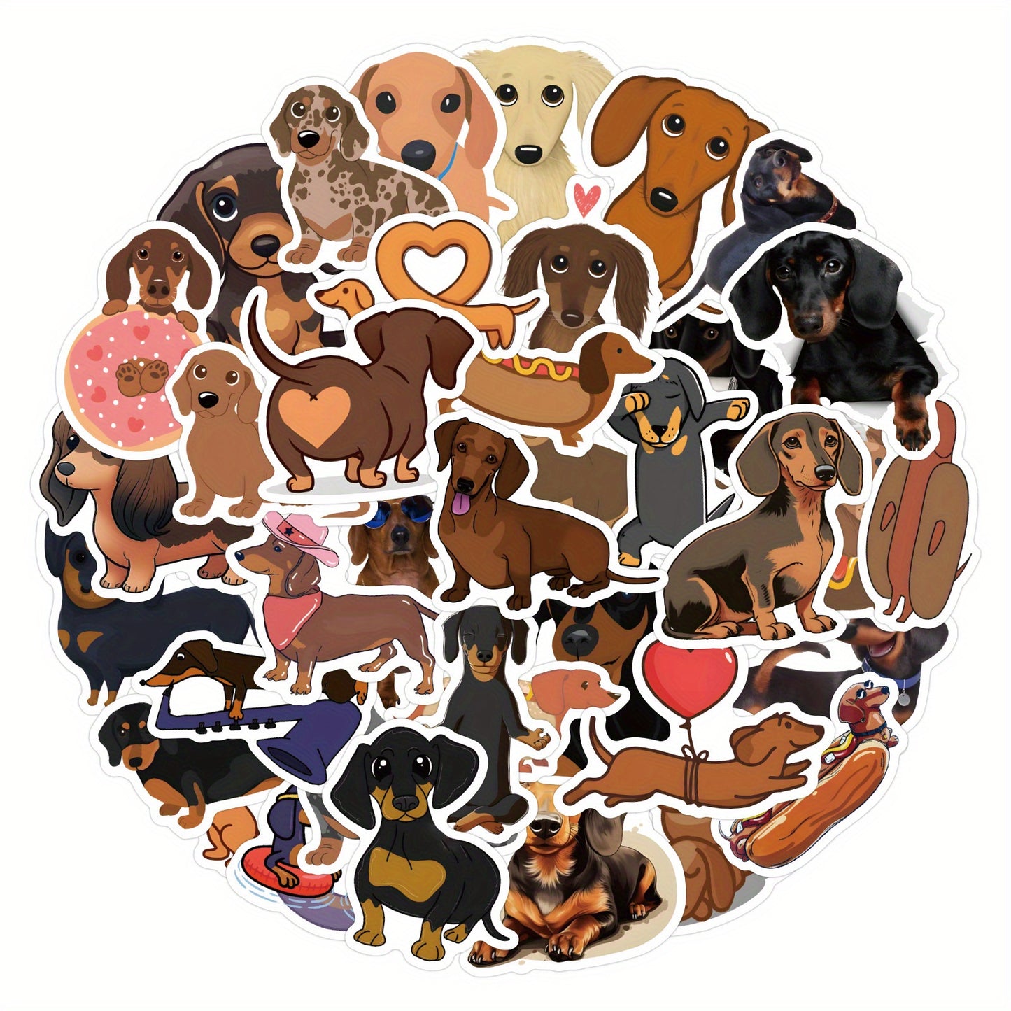 Dachshund Dog Stickers - Black and Tan Brown Cute Stickers Assorted 60 Stickers