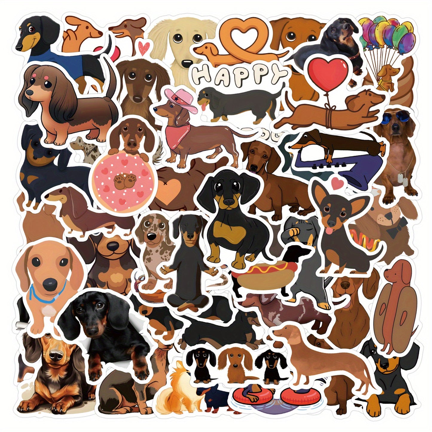 Dachshund Dog Stickers - Black and Tan Brown Cute Stickers Assorted 60 Stickers